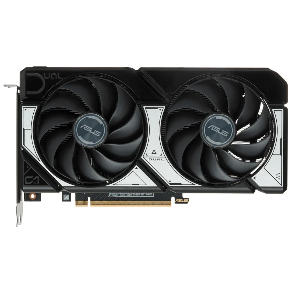 ASUS Dual GeForce RTX 5060 Ti 16GB GDDR7 OC Edition — вид спереди, вентиляторы