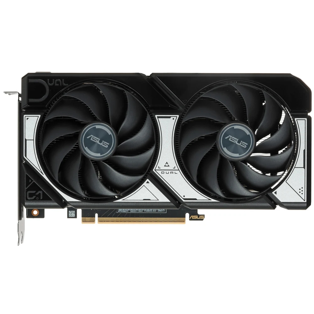 ASUS Dual GeForce RTX 5060 Ti 16GB GDDR7 OC Edition — вид спереди, вентиляторы